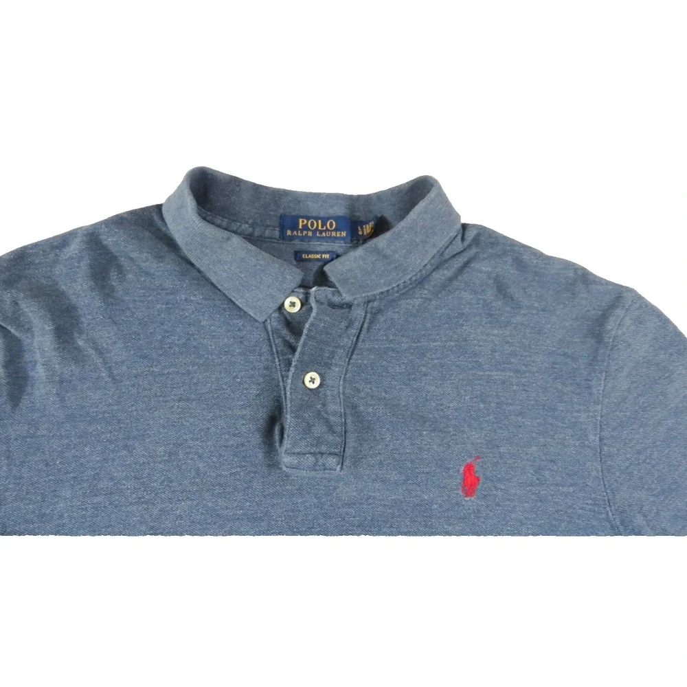 Polo Ralph Lauren Mens L Navy Blue Classic Fit Pique Cotton Pony Logo Polo Shirt